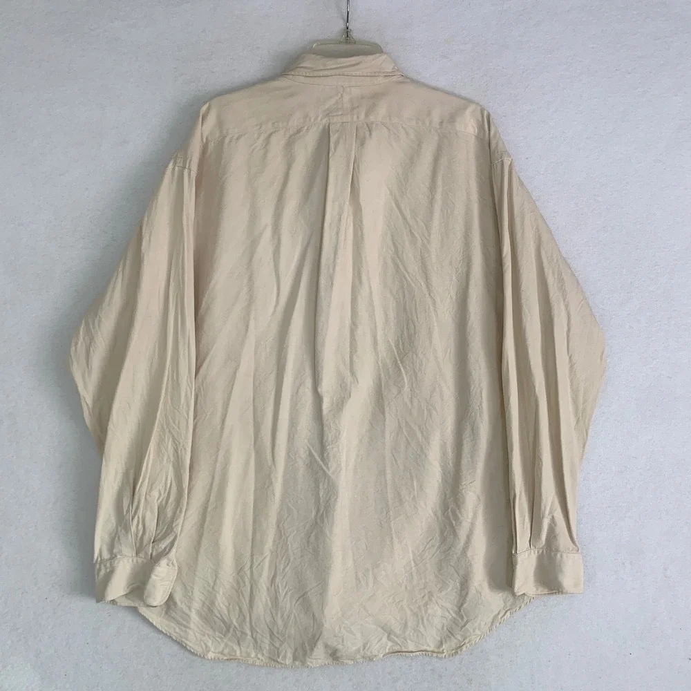 VTG Polo Ralph Lauren Button Down Benford Shirt Mens XL Beige Silk Cotton